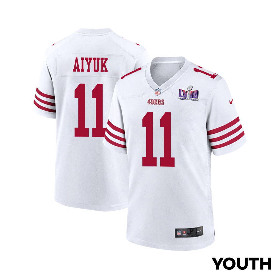 Brandon Aiyuk 11 San Francisco 49ers Super Bowl Lviii Patch Game Youth Jersey - White Js1391
