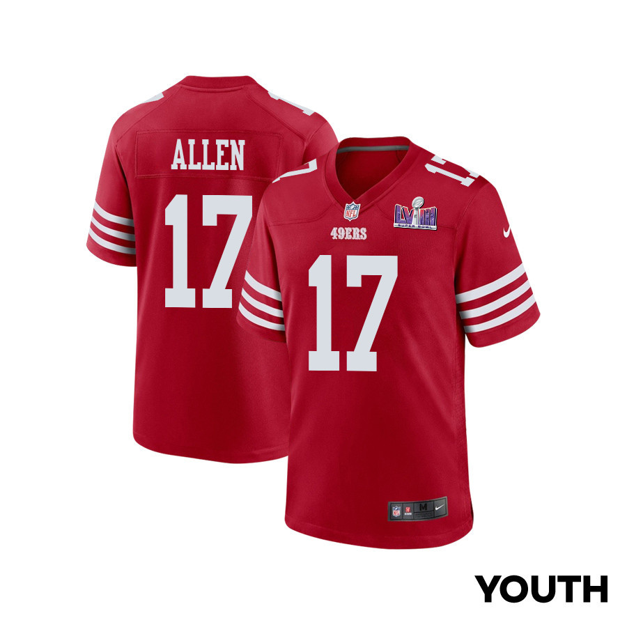 Brandon Allen 17 San Francisco 49ers Super Bowl Lviii Patch Game Youth Jersey - Scarlet Js3028