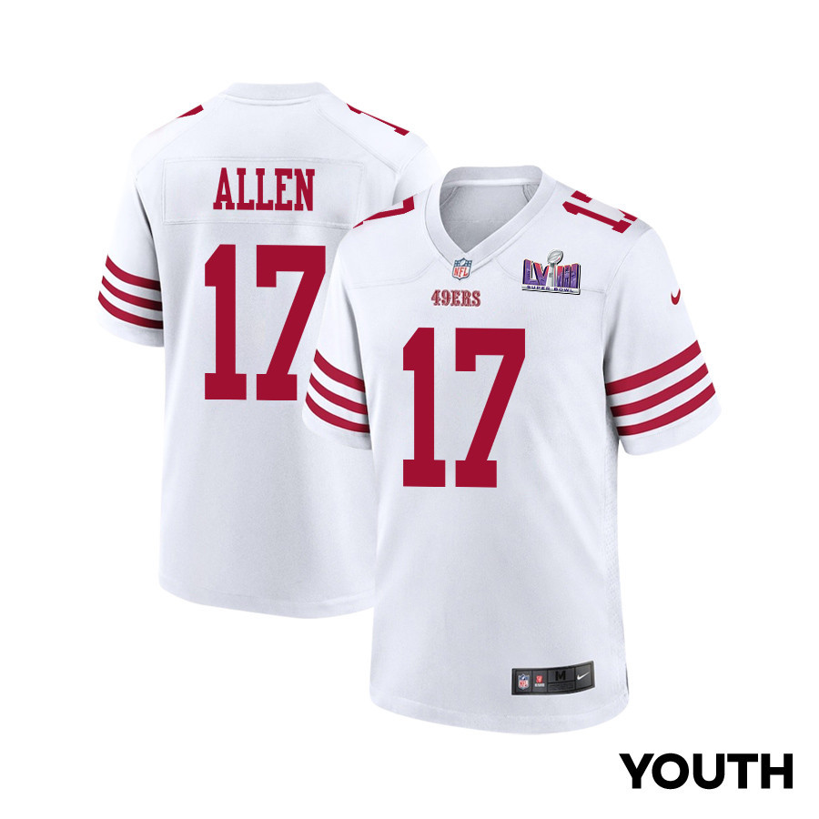 Brandon Allen 17 San Francisco 49ers Super Bowl Lviii Patch Game Youth Jersey - White Js1568