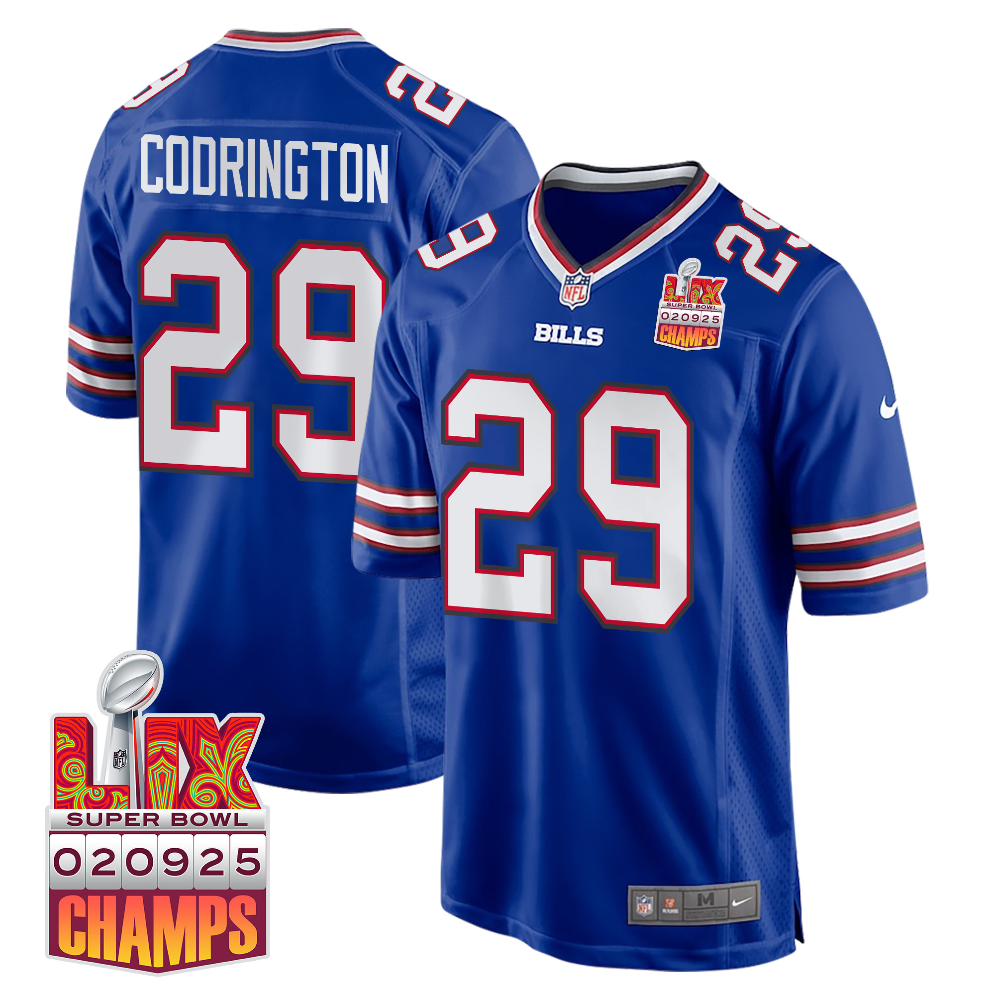 Brandon Codrington 29 Buffalo Bills Super Bowl Lix Champions Patch Game Men Jersey - Royal Js7847
