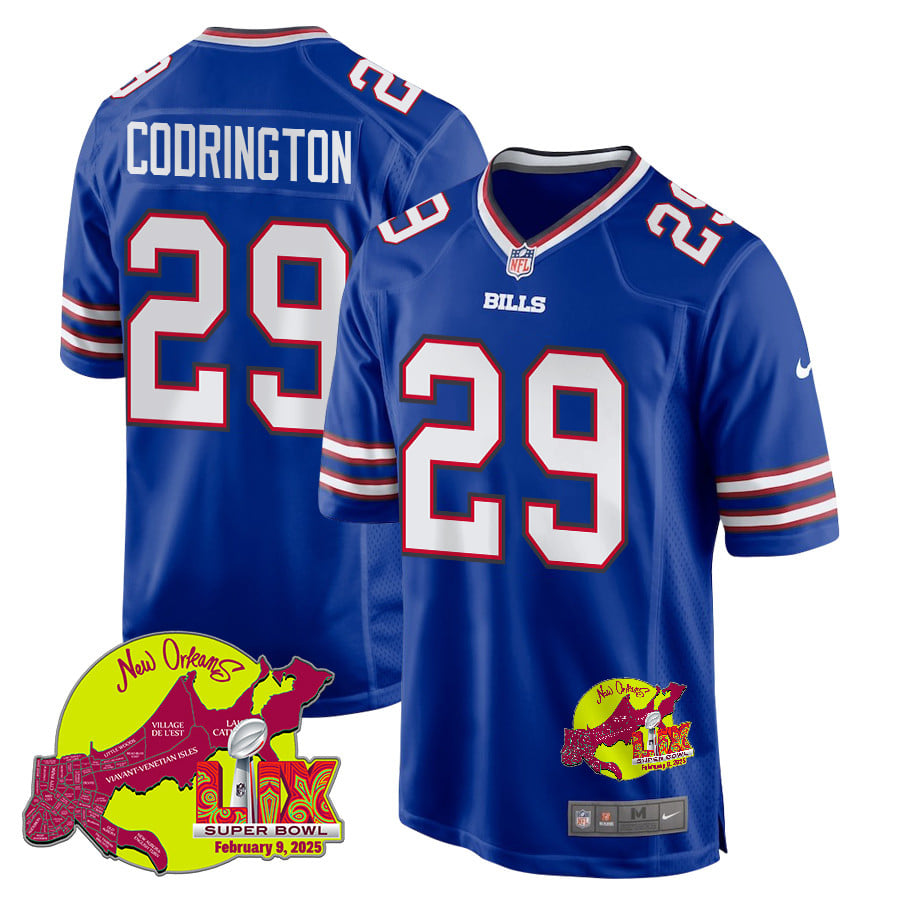 Brandon Codrington 29 Buffalo Bills Super Bowl Lix New Orleans Patch Game Men Jersey - Royal Js2819