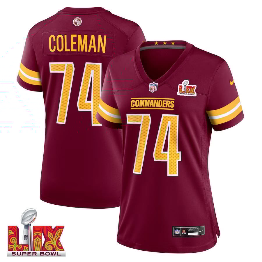 Brandon Coleman #74 Washington Commanders Super Bowl Lix Women's Jersey - Burgundy Js4757