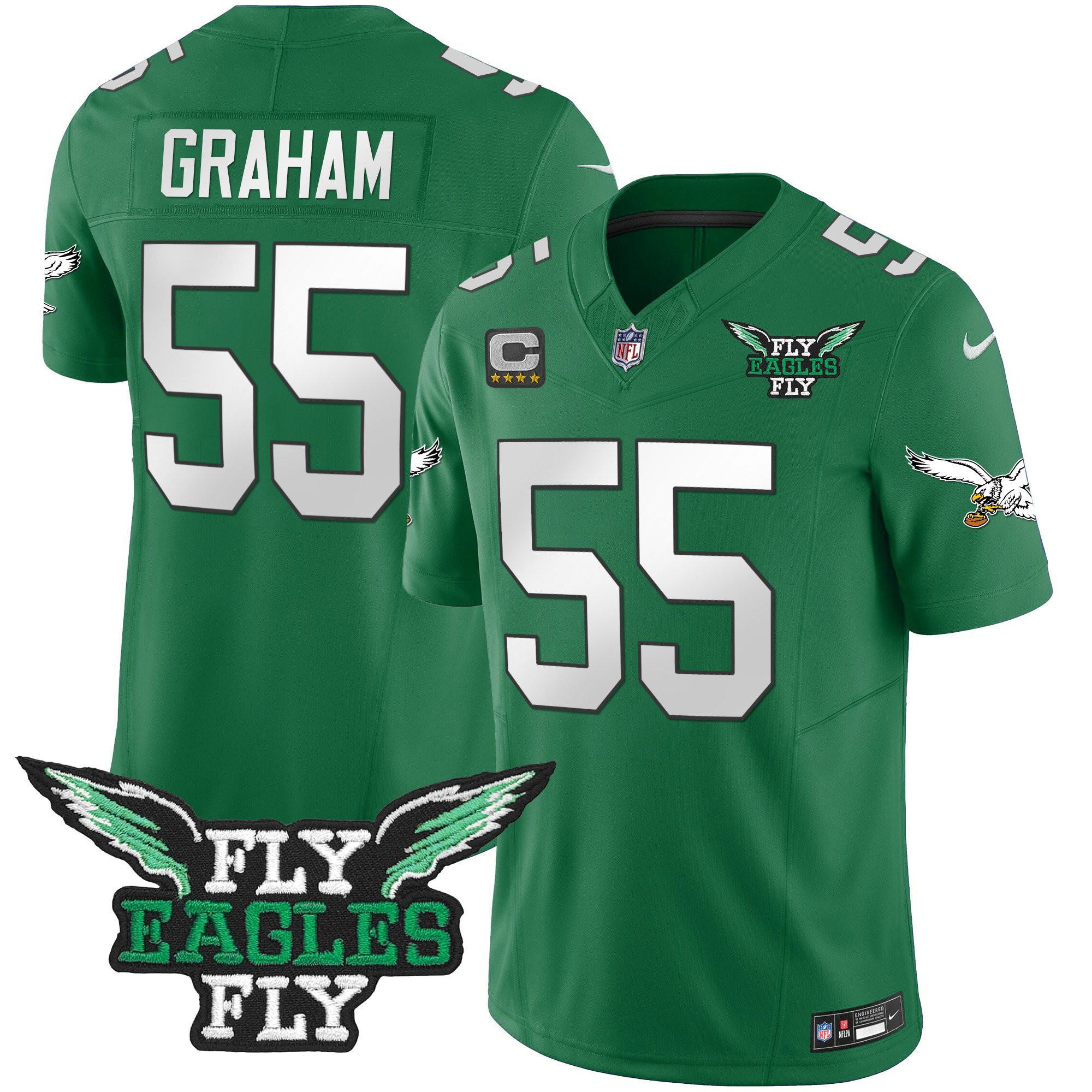 Brandon Graham 55 Philadelphia Eagles Fly Eagles Fly Patch Alternate Game Men Jersey - Kelly Green Js6637