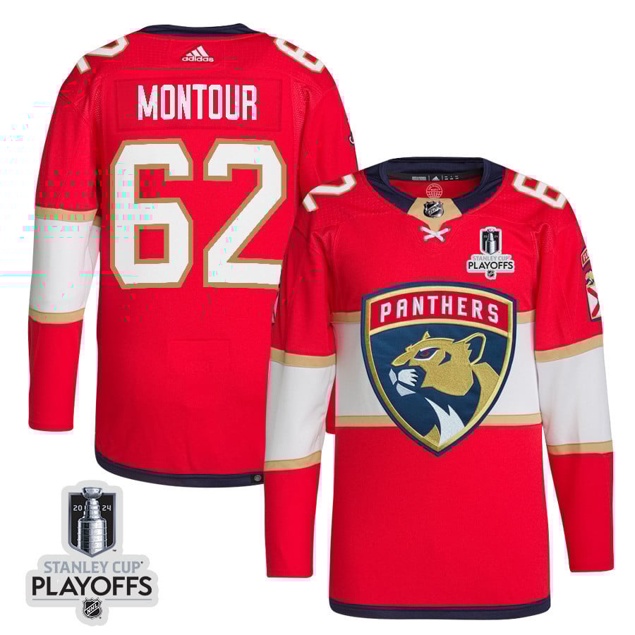 Brandon Montour 62 Florida Panthers 2024 Nhl Playoffs Patch Home Jersey - Men, Red