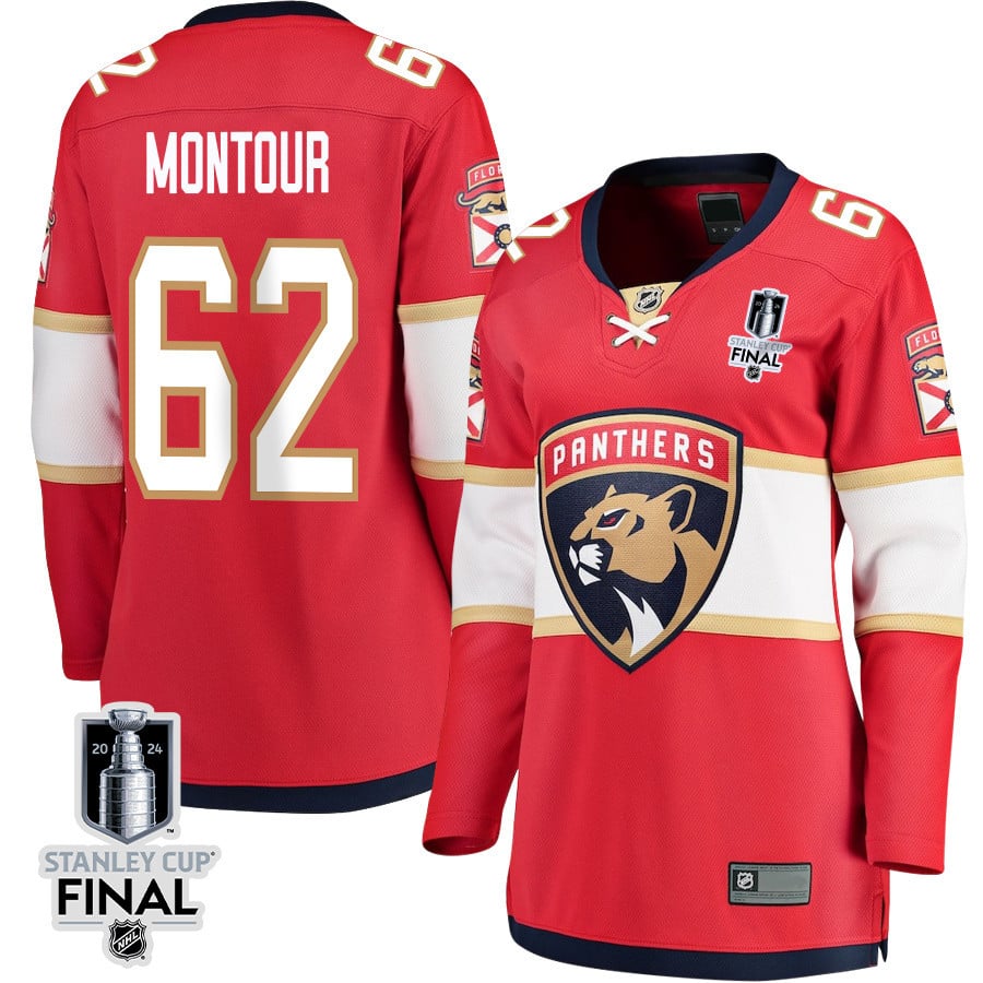 Brandon Montour 62 Florida Panthers 2024 Stanley Cup Final Women's Home Breakaway Jersey - Red