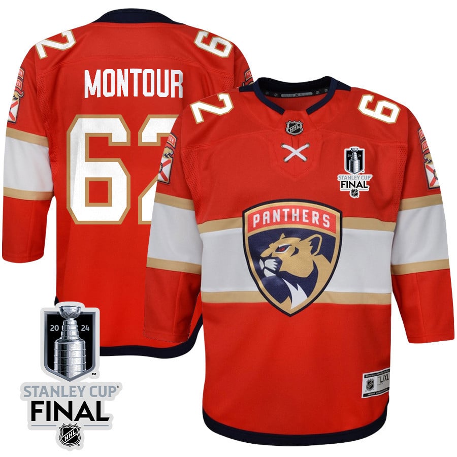 Brandon Montour 62 Florida Panthers 2024 Stanley Cup Final Youth Home Breakaway Jersey - Red