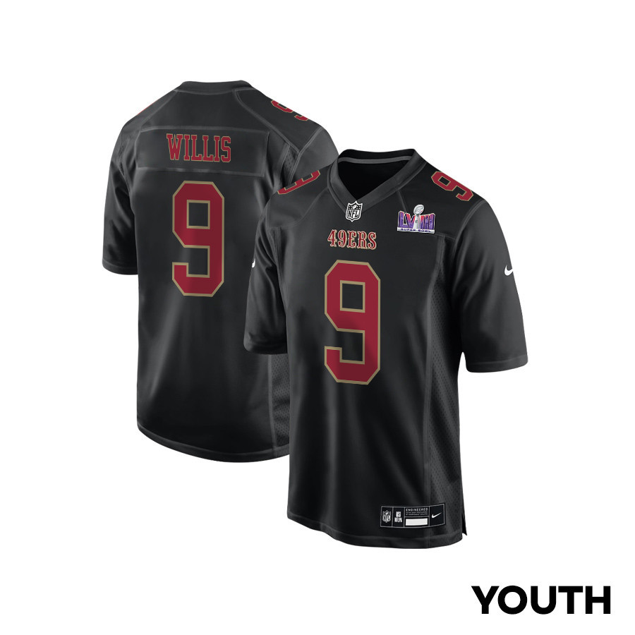 Brayden Willis 9 San Francisco 49ers Super Bowl Lviii Patch Fashion Game Youth Jersey - Carbon Black Js7787