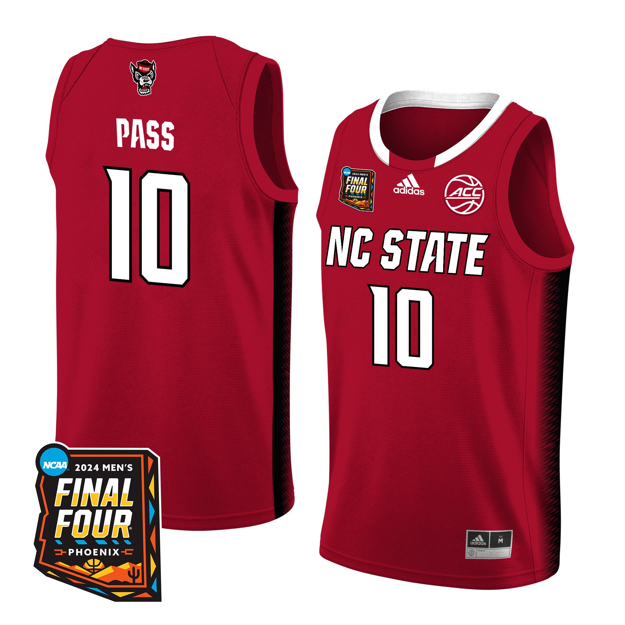 Breon Pass Nc State 2024 Men's Final Four Patch Basketball Jersey - Red/white