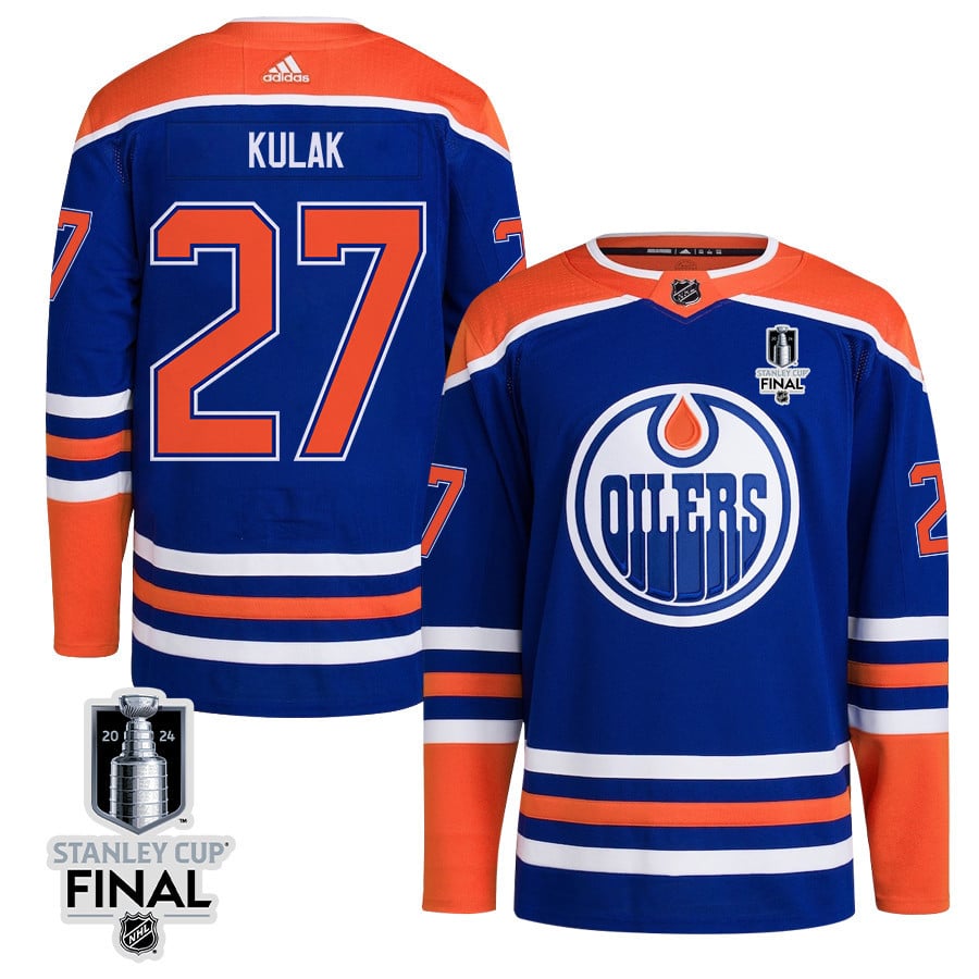 Brett Kulak 27 Edmonton Oilers 2024 Stanley Cup Final Home Primegreen Jersey - Men, Royal