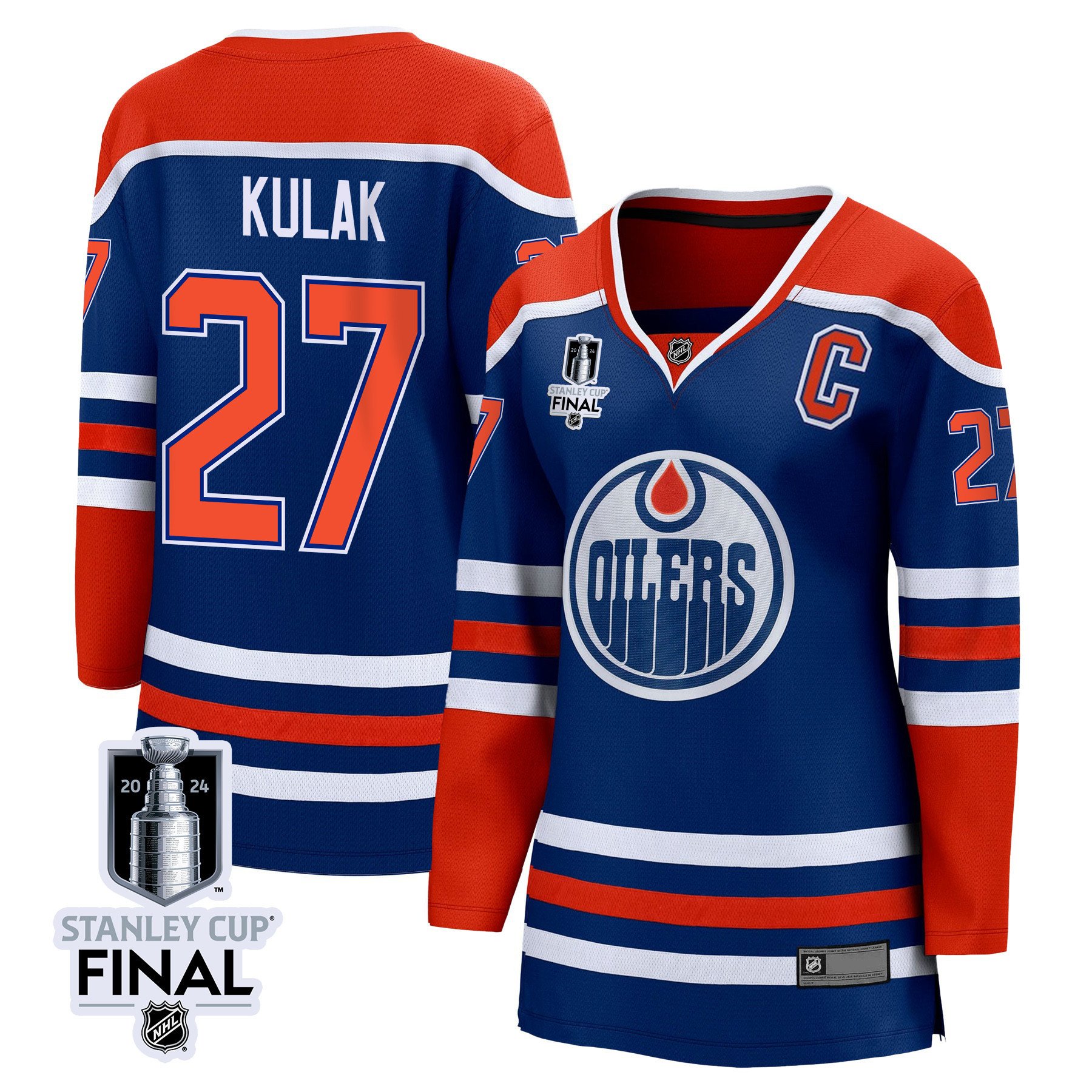 Brett Kulak 27 Edmonton Oilers 2024 Stanley Cup Final Women's Home Jersey - Royal