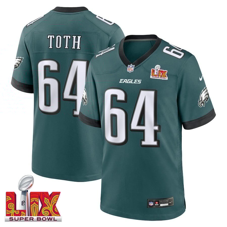Brett Toth #64 Philadelphia Eagles Super Bowl Lix Jersey - Men's - Midnight Green Js8433