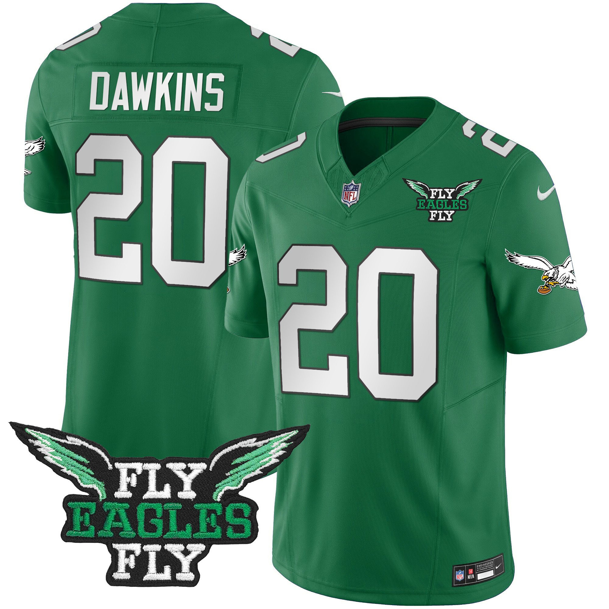 Brian Dawkins 20 Philadelphia Eagles Fly Eagles Fly Patch Alternate Game Men Jersey - Kelly Green Js4588