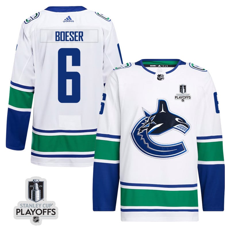 Brock Boeser 6 Vancouver Canucks 2024 Nhl Playoffs Patch Away Jersey - Men, White