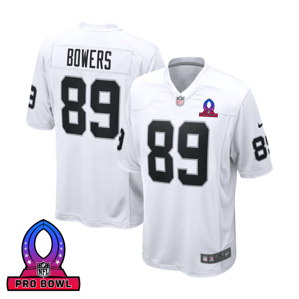 Brock Bowers 89 Las Vegas Raiders 2025 Pro Bowl Patch Game Men Jersey - White Js6100