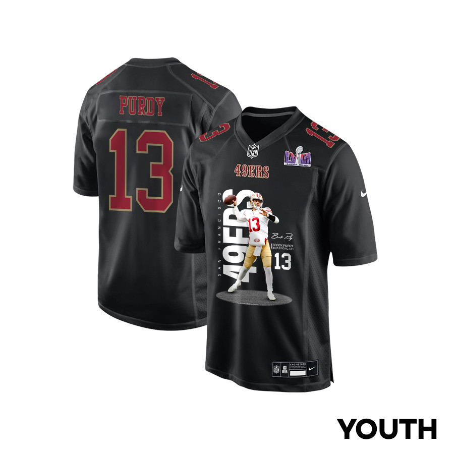Brock Purdy 13 San Francisco 49ers Throwing Ball Fashion Game Youth Jersey - Carbon Black Js9280