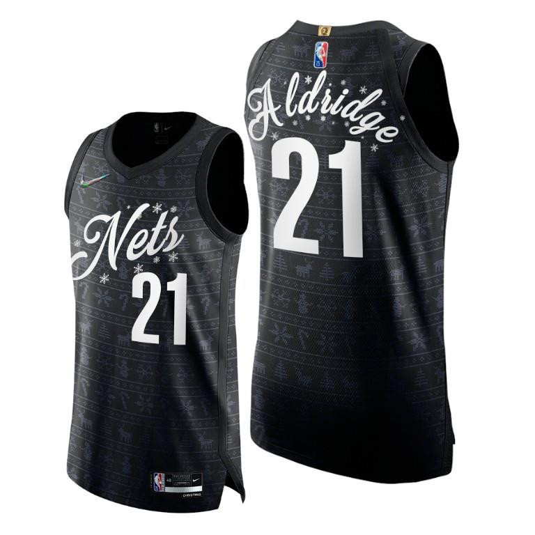 Brooklyn Nets 21 Lamarcus Aldridge Black Christmas Eve Jersey 75th Anniversary - Men Jersey