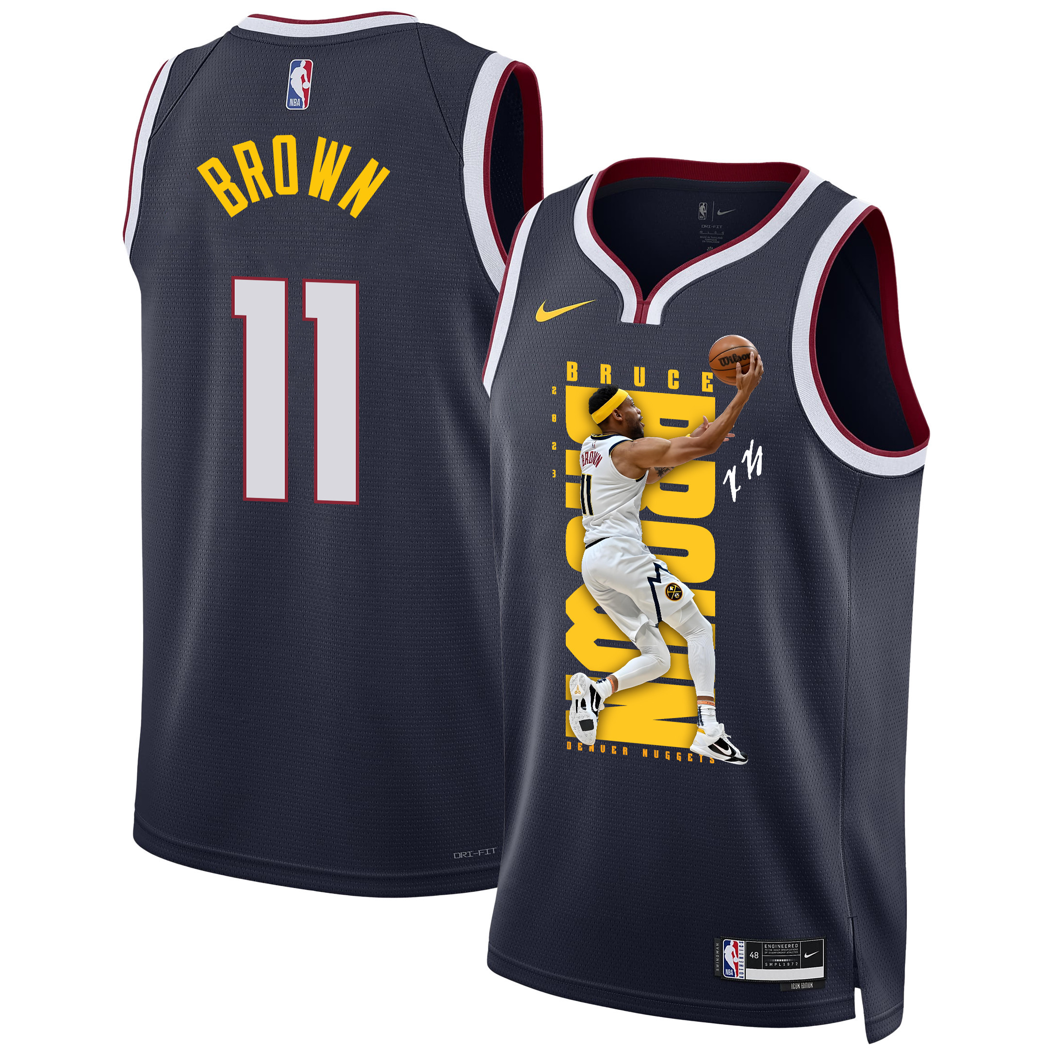 Bruce Brown 11 Denver Nuggets Playing Style 2023 Nba Champions Swingman Jersey - Black
