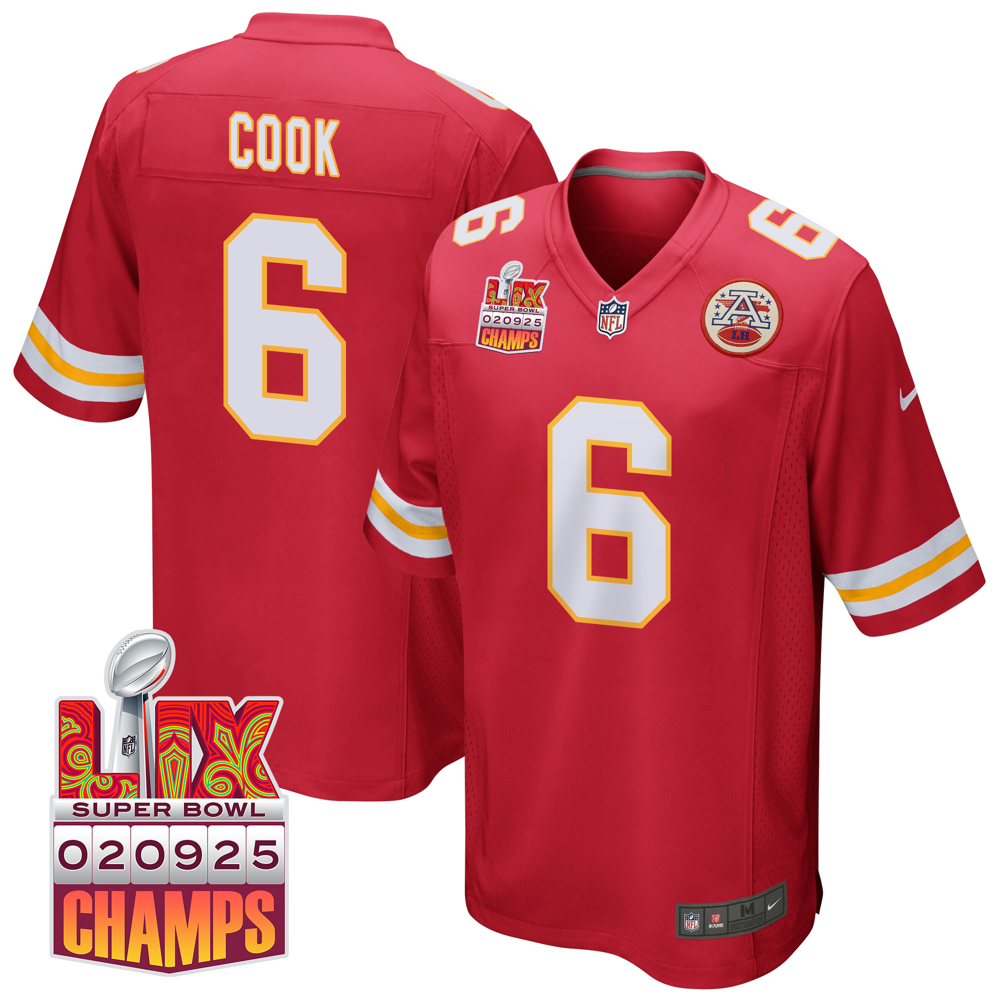 Bryan Cook 6 Kansas City Chiefs Super Bowl Lix Champions Patch Game Men Jersey - Red Js8992