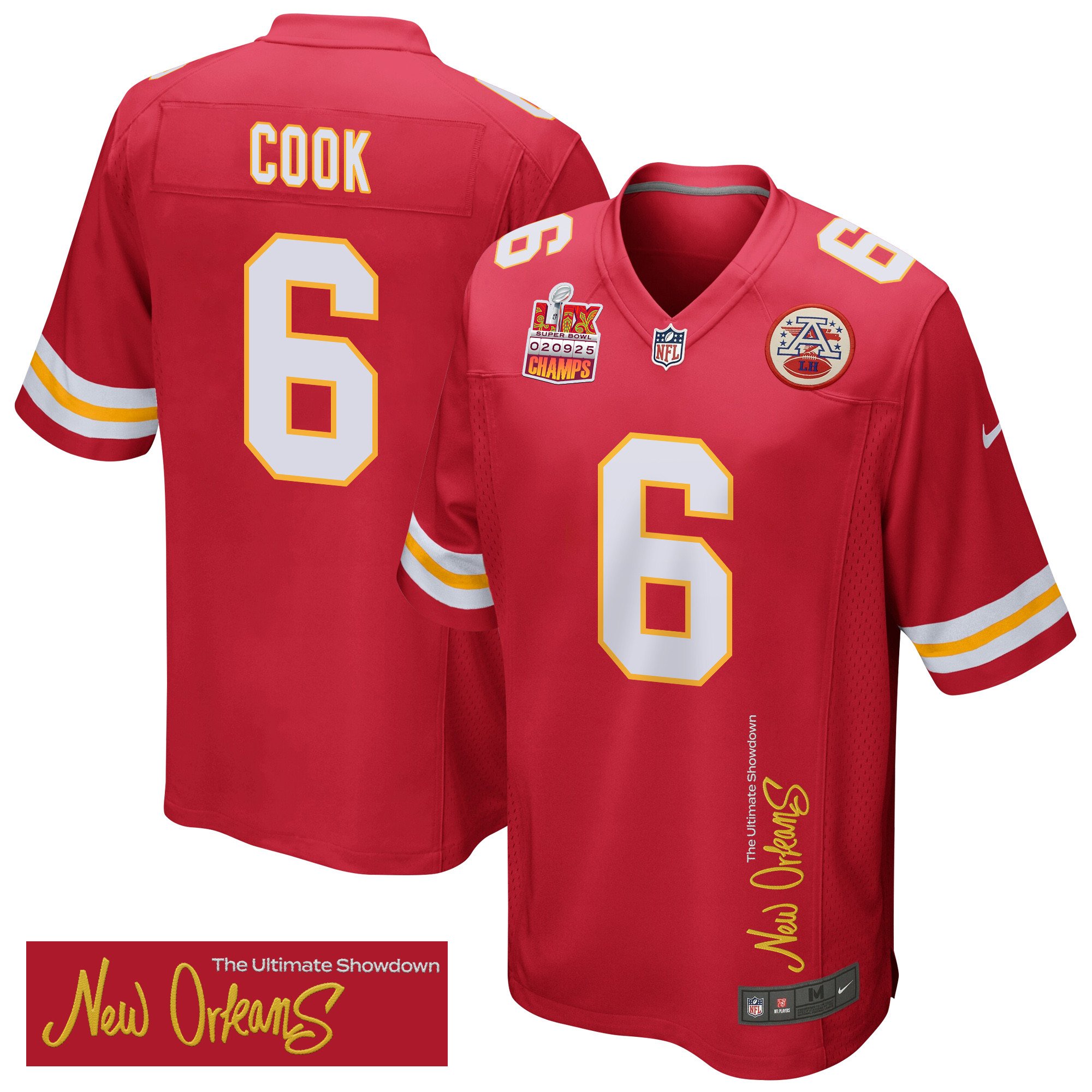 Bryan Cook 6 Kansas City Chiefs Super Bowl Lix Champions Patch 'new Orleans - The Ultimate Showdown' Embroidered Game Men Jersey - Red Js9776
