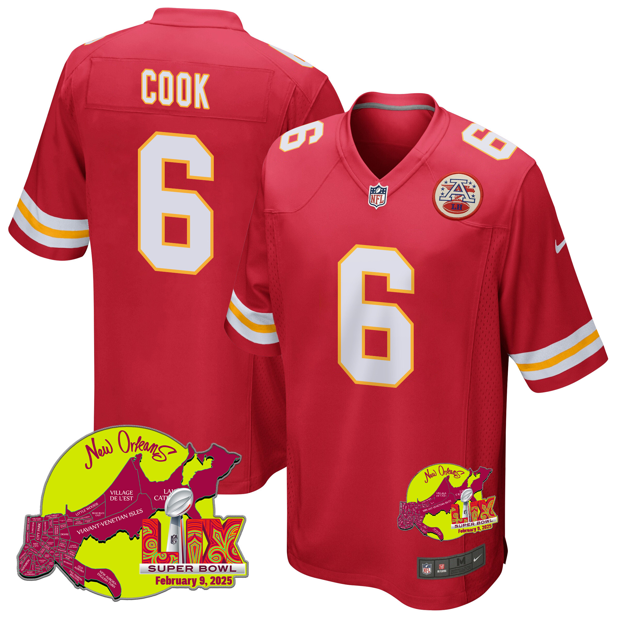 Bryan Cook 6 Kansas City Chiefs Super Bowl Lix New Orleans Patch Game Men Jersey - Red Js1866