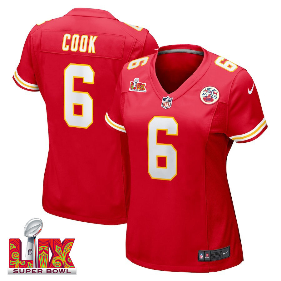 Bryan Cook #6 Kansas City Chiefs Super Bowl Lix Women's Jersey - Red Js5091