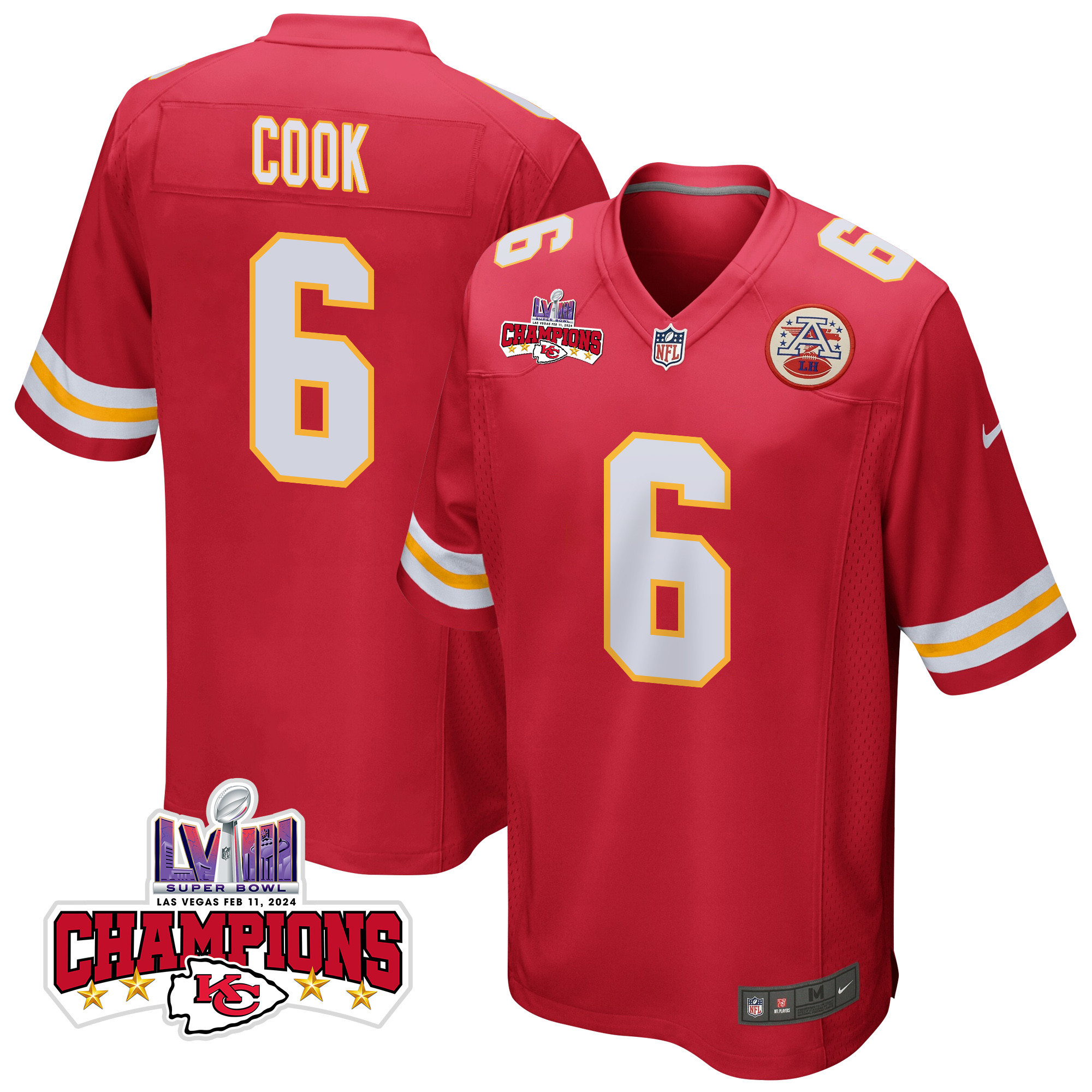 Bryan Cook 6 Kansas City Chiefs Super Bowl Lviii Champions 4 Stars Patch Game Men Jersey - Red Js1826