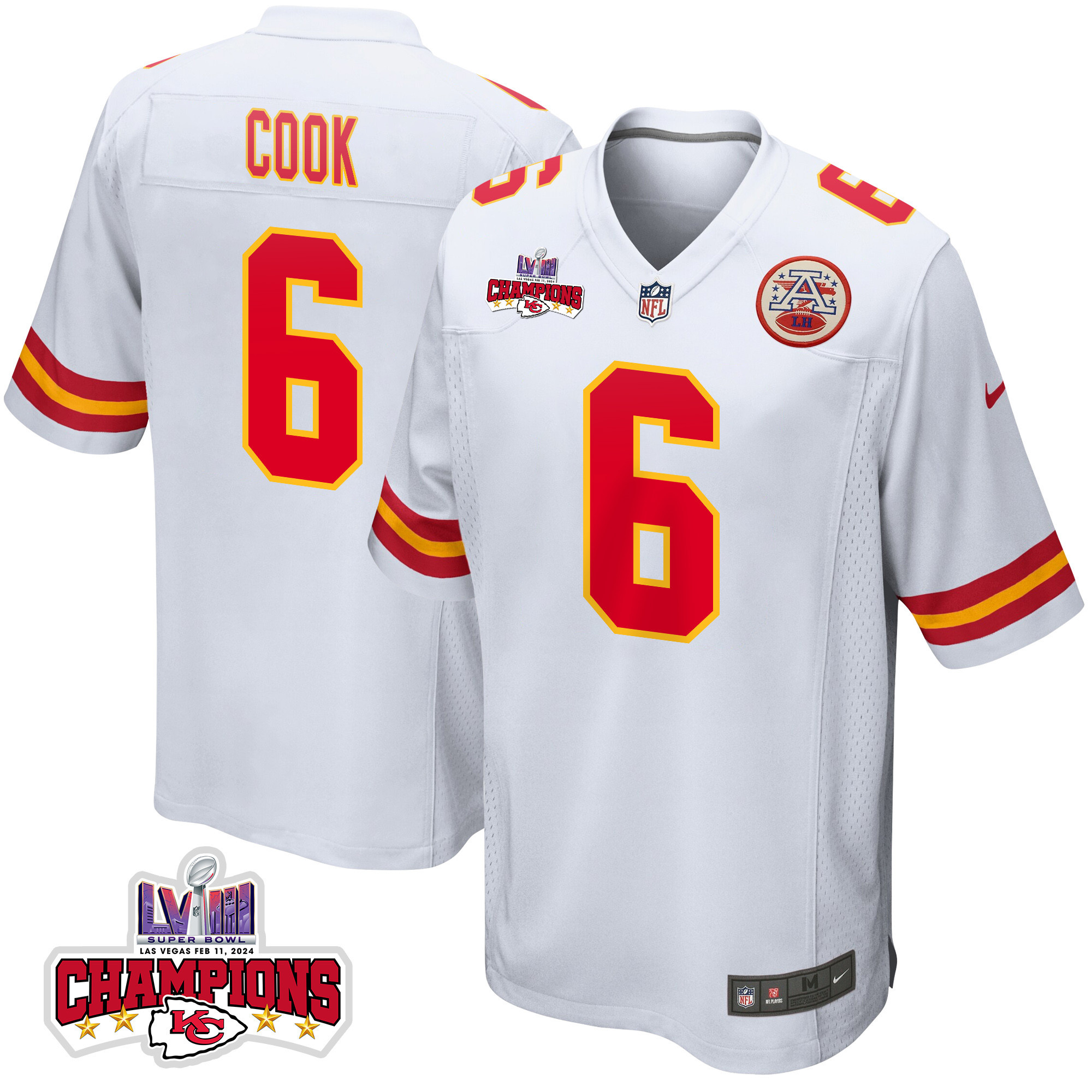 Bryan Cook 6 Kansas City Chiefs Super Bowl Lviii Champions 4 Stars Patch Game Men Jersey - White Js1254