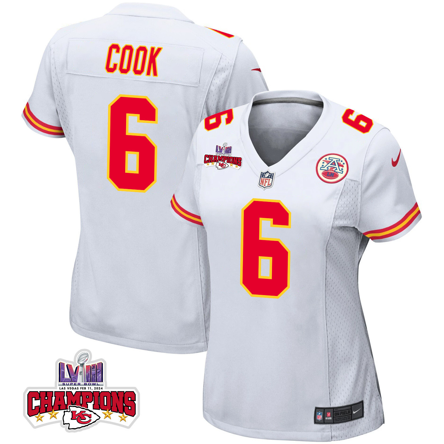 Bryan Cook 6 Kansas City Chiefs Super Bowl Lviii Champions 4 Stars Patch Game Women Jersey - White Js2000
