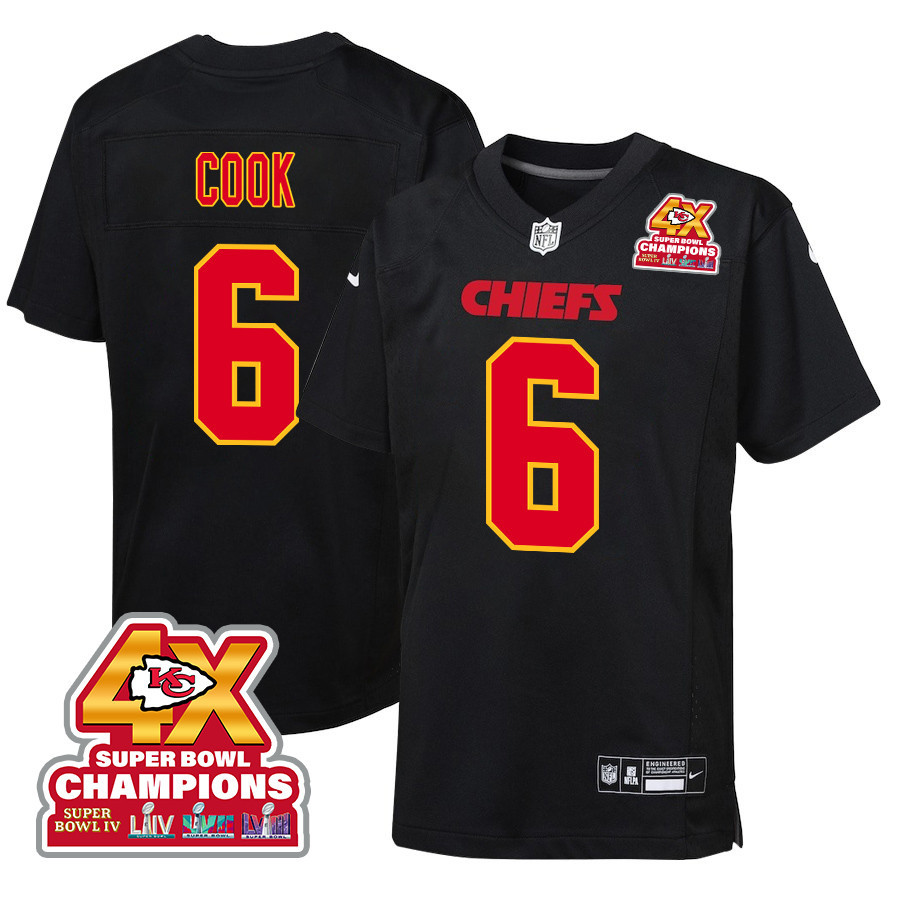 Bryan Cook 6 Kansas City Chiefs Super Bowl Lviii Champions 4x Fashion Game Youth Jersey - Carbon Black Js1255