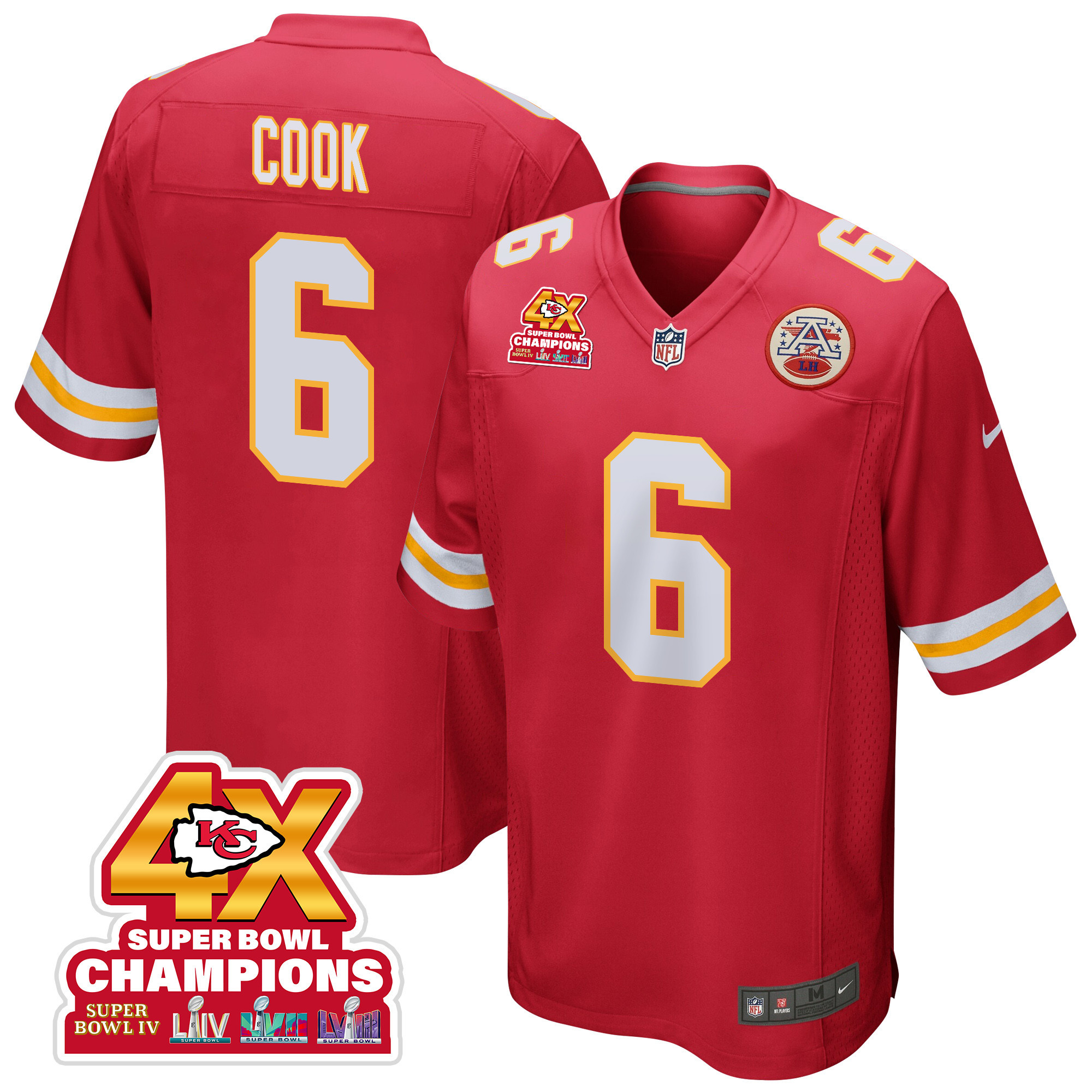 Bryan Cook 6 Kansas City Chiefs Super Bowl Lviii Champions 4x Game Men Jersey - Red Js5614