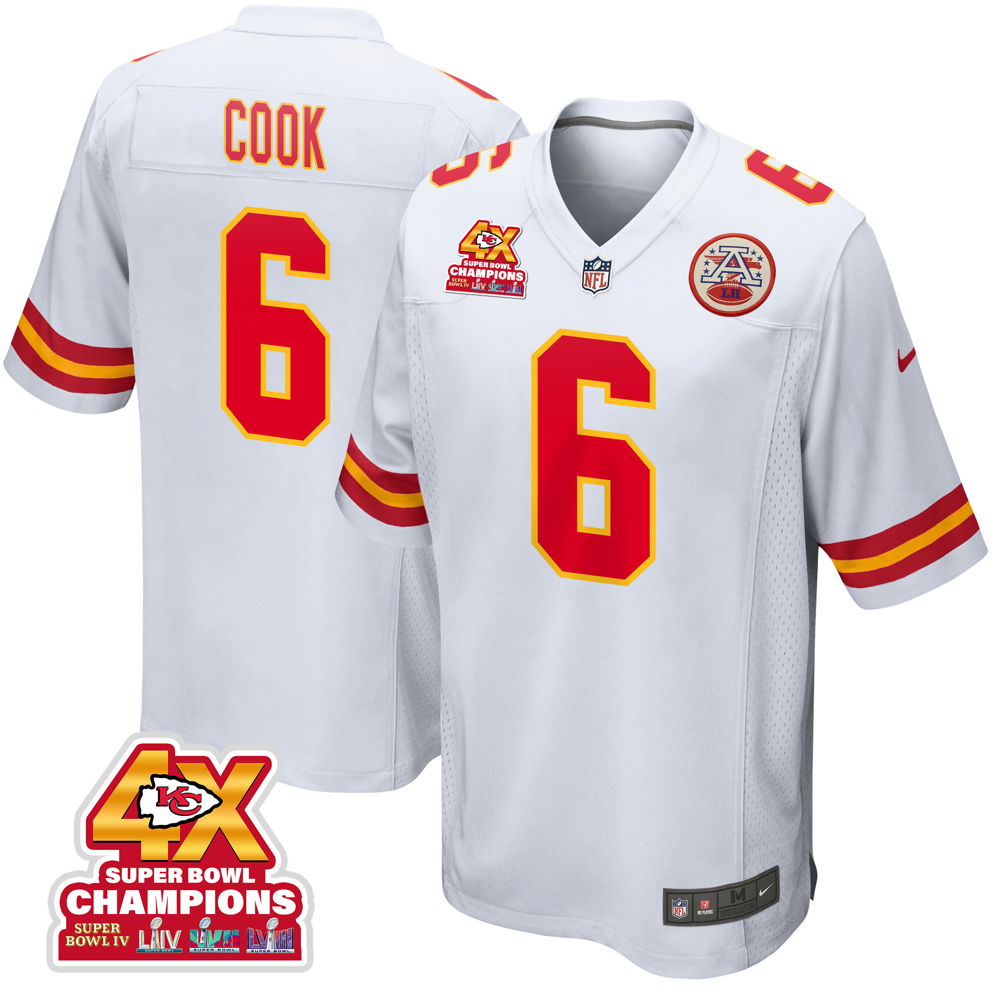 Bryan Cook 6 Kansas City Chiefs Super Bowl Lviii Champions 4x Game Men Jersey - White Js2172