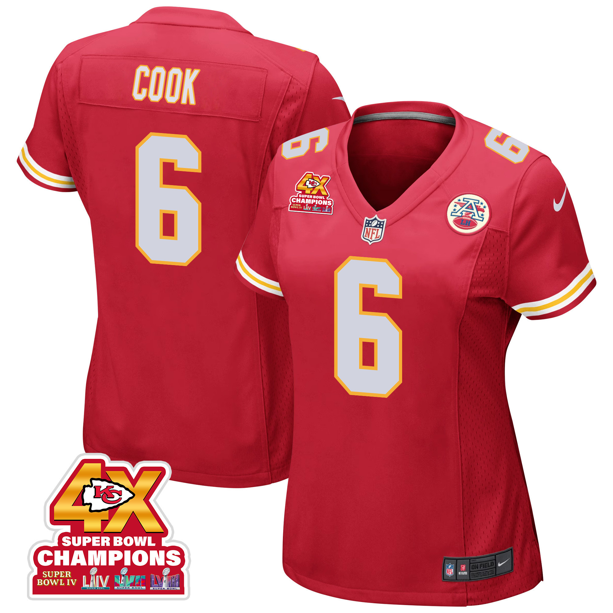 Bryan Cook 6 Kansas City Chiefs Super Bowl Lviii Champions 4x Game Women Jersey - Red Js5890