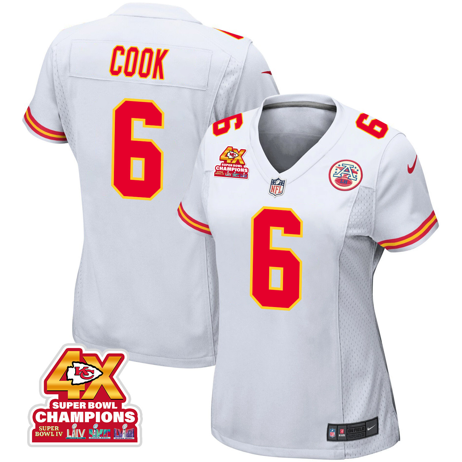 Bryan Cook 6 Kansas City Chiefs Super Bowl Lviii Champions 4x Game Women Jersey - White Js8992