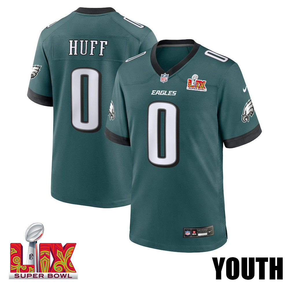 Bryce Huff #0 Philadelphia Eagles Super Bowl Lix Youth Jersey - Midnight Green Js7148