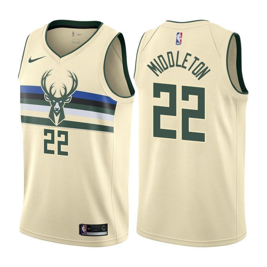 Bucks Male Khris Middleton 22 City Edition Cream Jersey