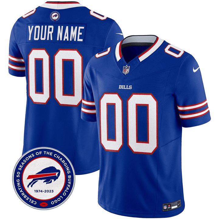 Buffalo Bills 50th Charging Logo Patch Game Custom Men Jersey - Royal Js7246