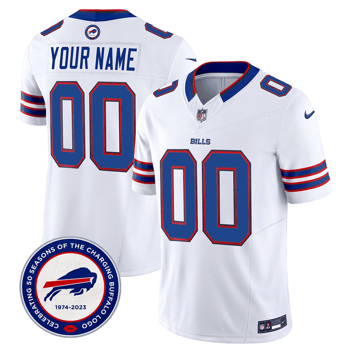 Buffalo Bills 50th Charging Logo Patch Game Custom Men Jersey - White Js1278
