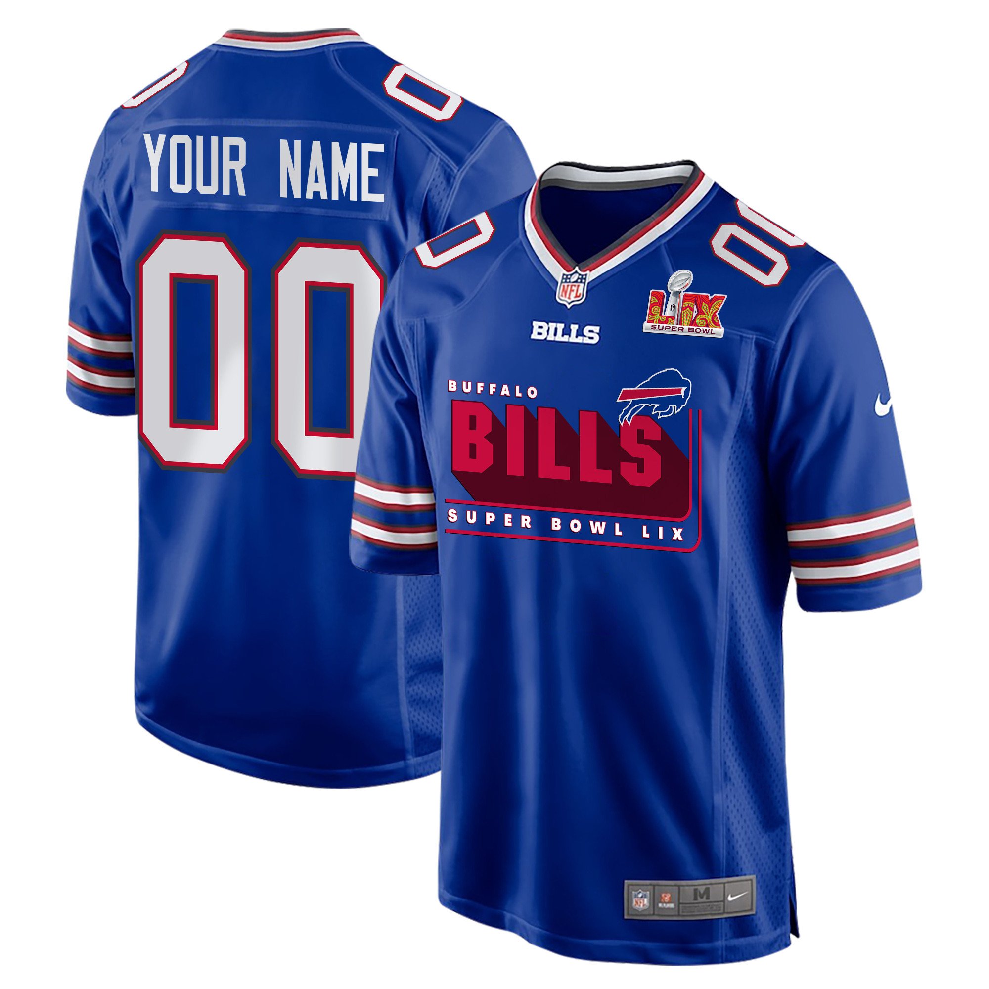 Buffalo Bills Super Bowl Lix Champions Big Bills Game Men Custom Jersey - Royal Js2623