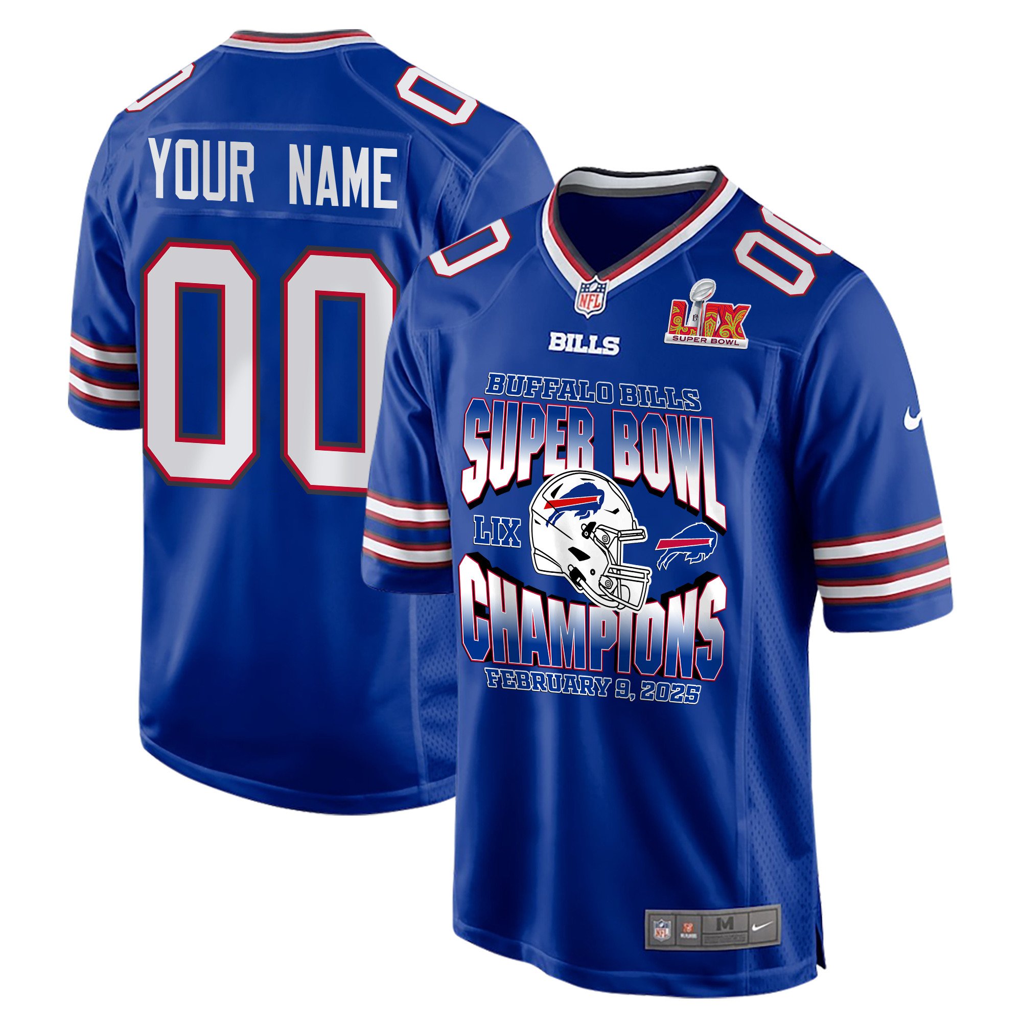Buffalo Bills Super Bowl Lix Champions Helmet Game Men Custom Jersey - Royal Js7783