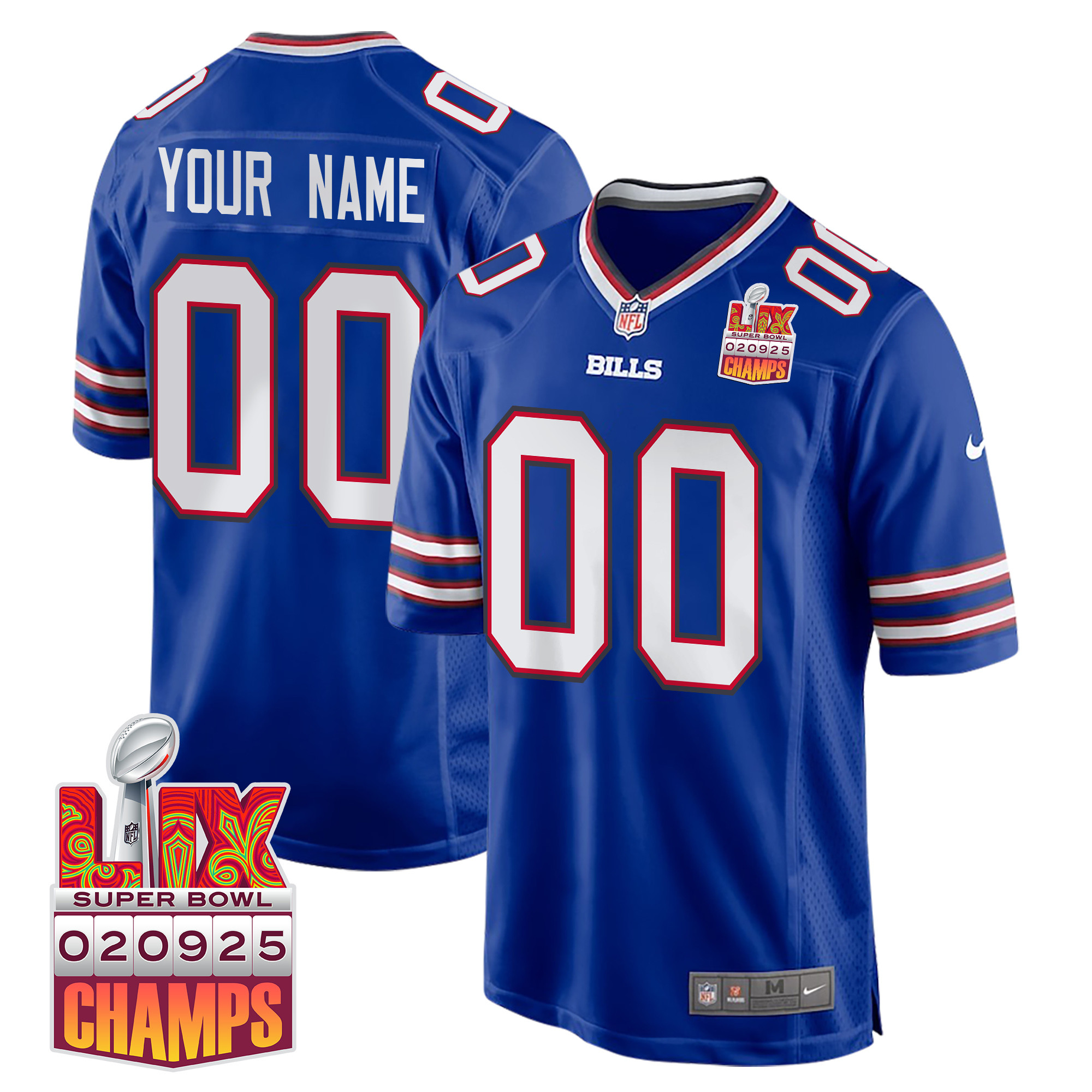 Buffalo Bills Super Bowl Lix Champions Patch Game Men Custom Jersey - Royal Js8632