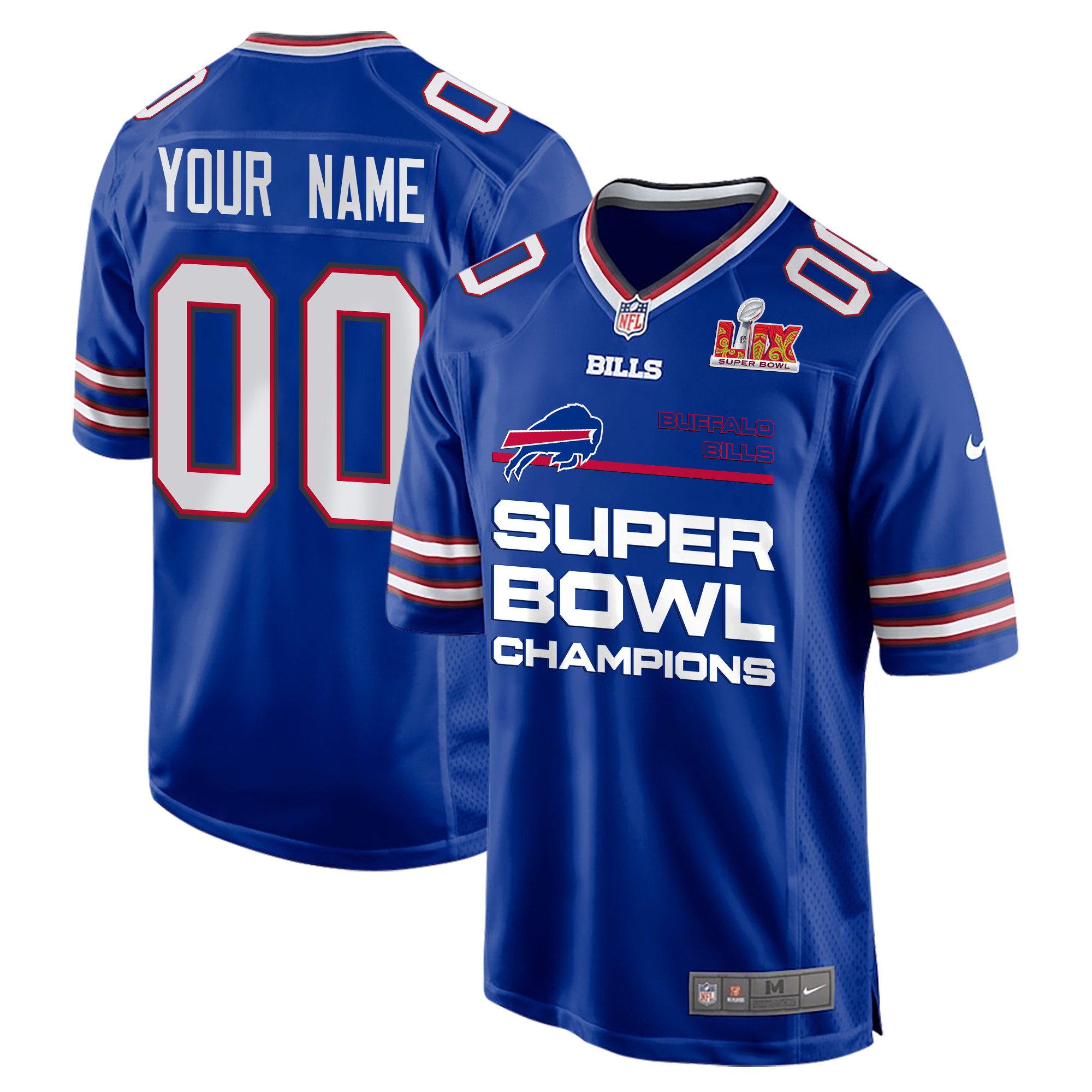 Buffalo Bills Super Bowl Lix Champions Straight Text Game Men Custom Jersey - Royal Js3374