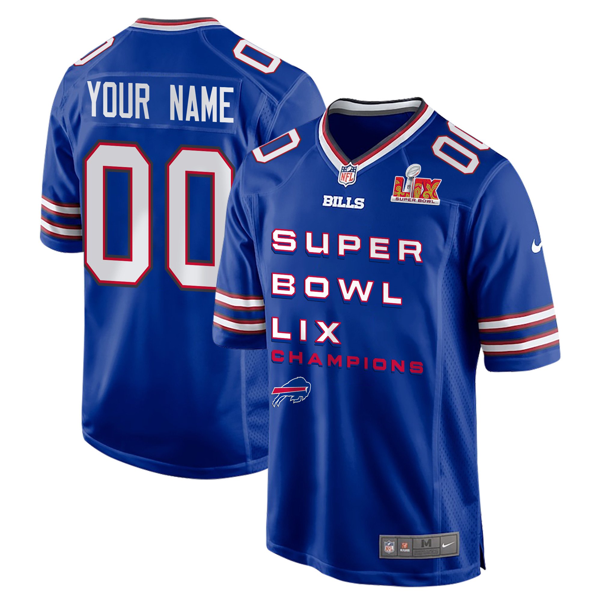 Buffalo Bills Super Bowl Lix Champions V3 Game Men Custom Jersey - Royal Js7022