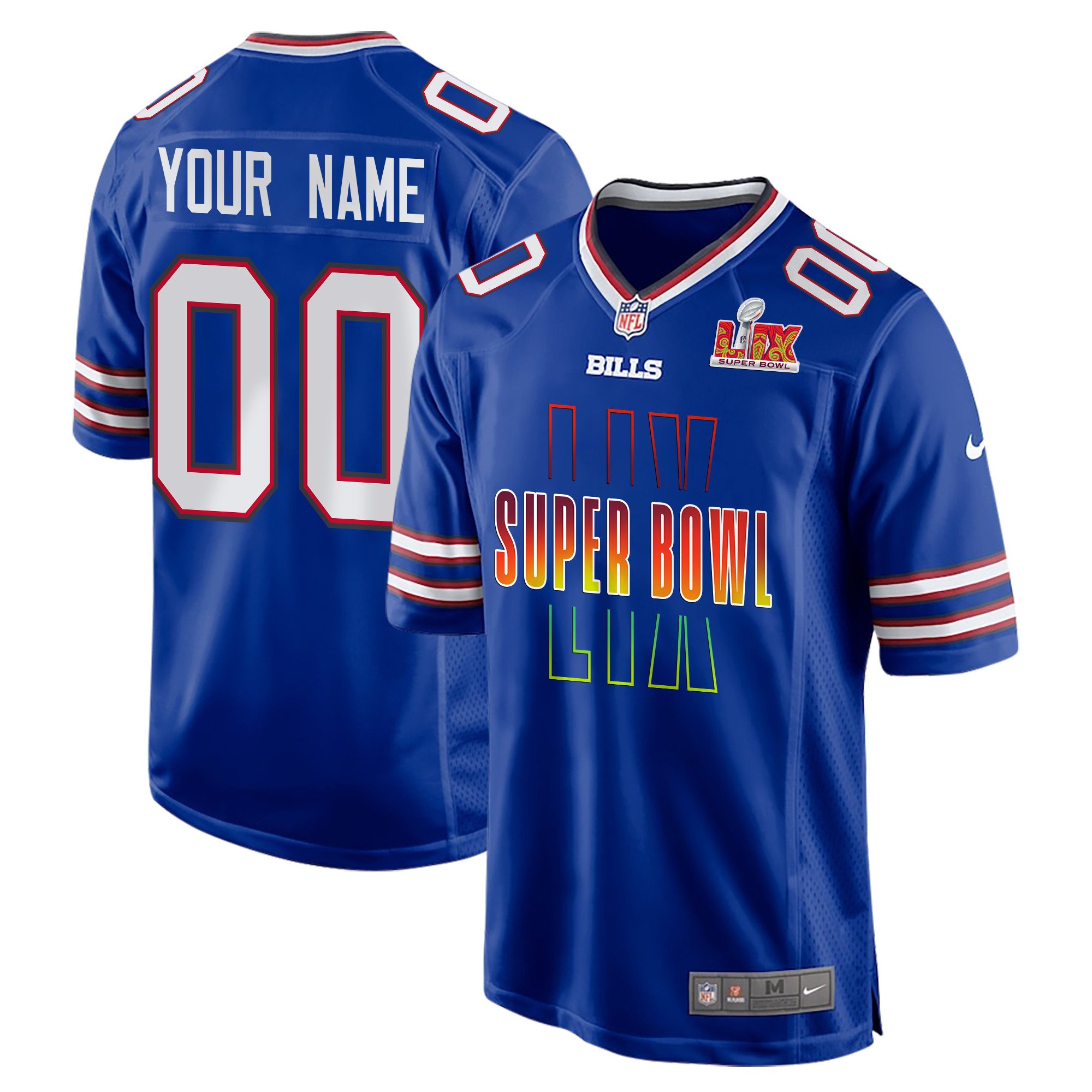 Buffalo Bills Super Bowl Lix Game Men Custom Jersey - Royal Js9649