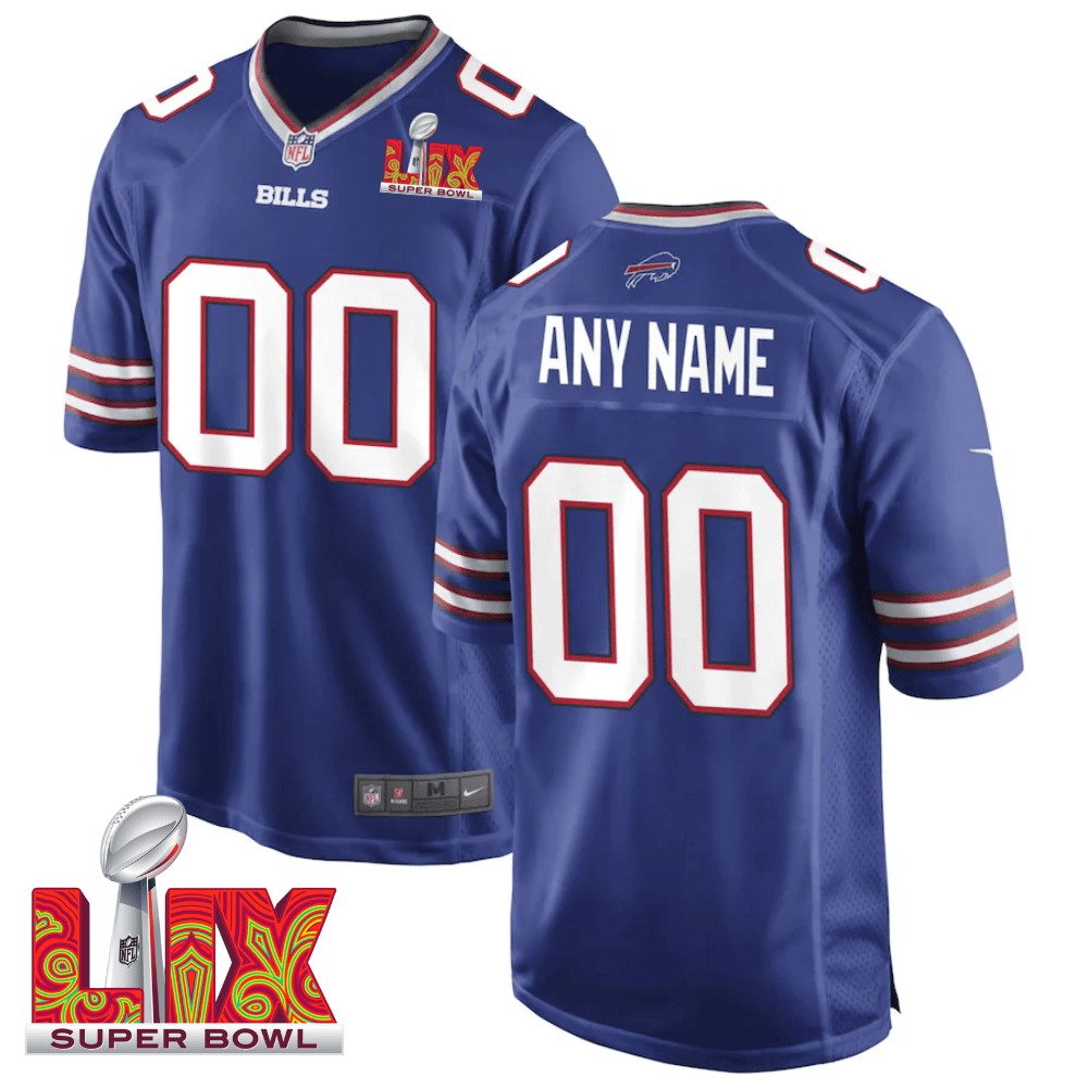 Buffalo Bills Super Bowl Lix Patch Game Men Custom Jersey - Royal Js2605