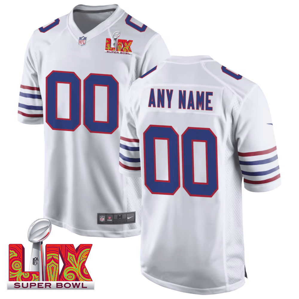 Buffalo Bills Super Bowl Lix Patch Game Men Custom Jersey - White Js3705