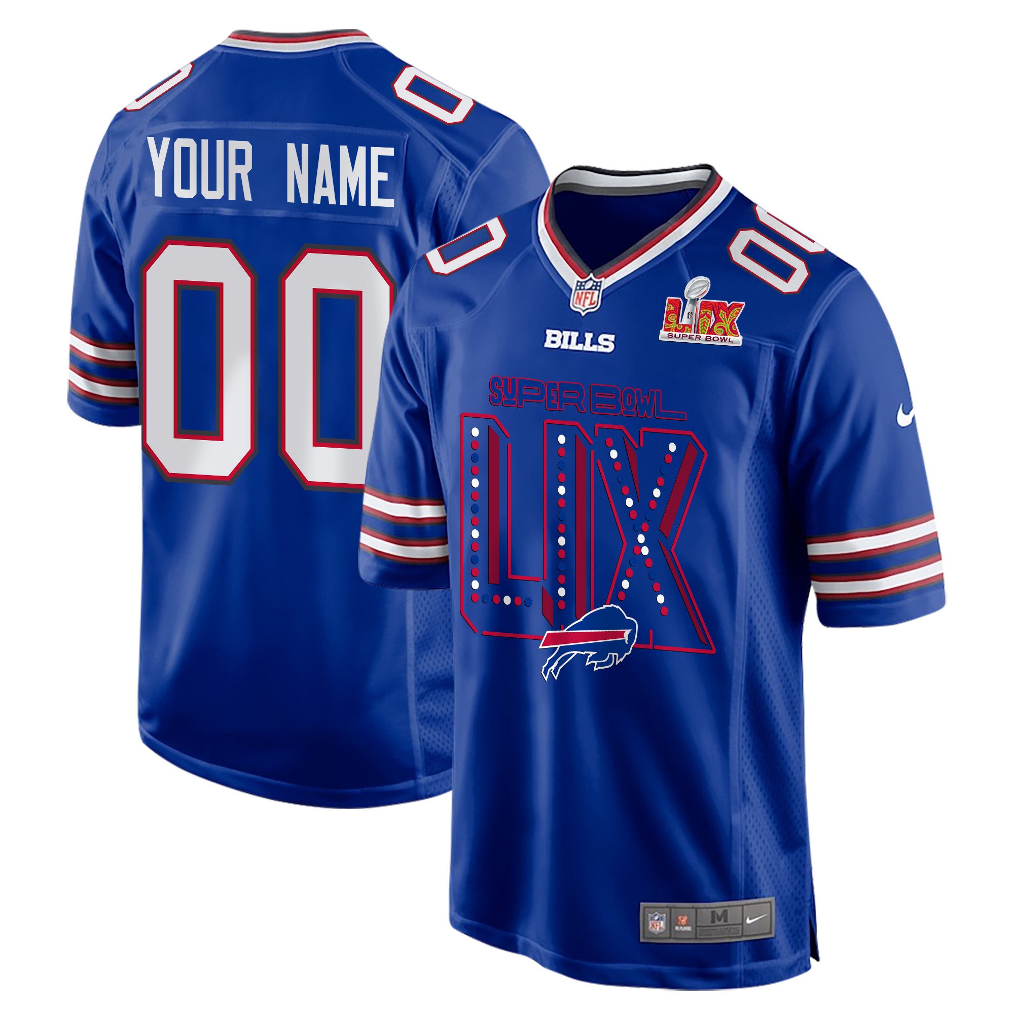 Buffalo Bills Super Bowl Lix V2 Game Men Custom Jersey - Royal Js8988