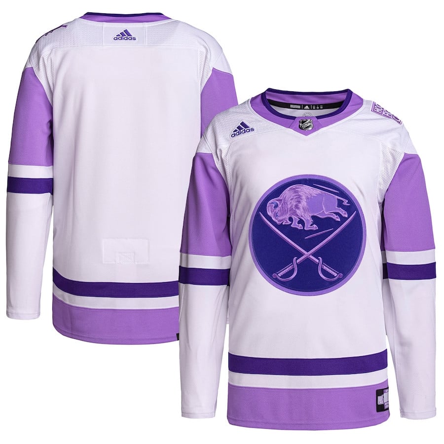 Buffalo Sabres Hockey Fights Cancer Primegreen Men Jersey - White/purple