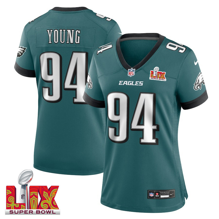 Byron Young #94 Philadelphia Eagles Super Bowl Lix Women's Jersey - Midnight Green Js5355