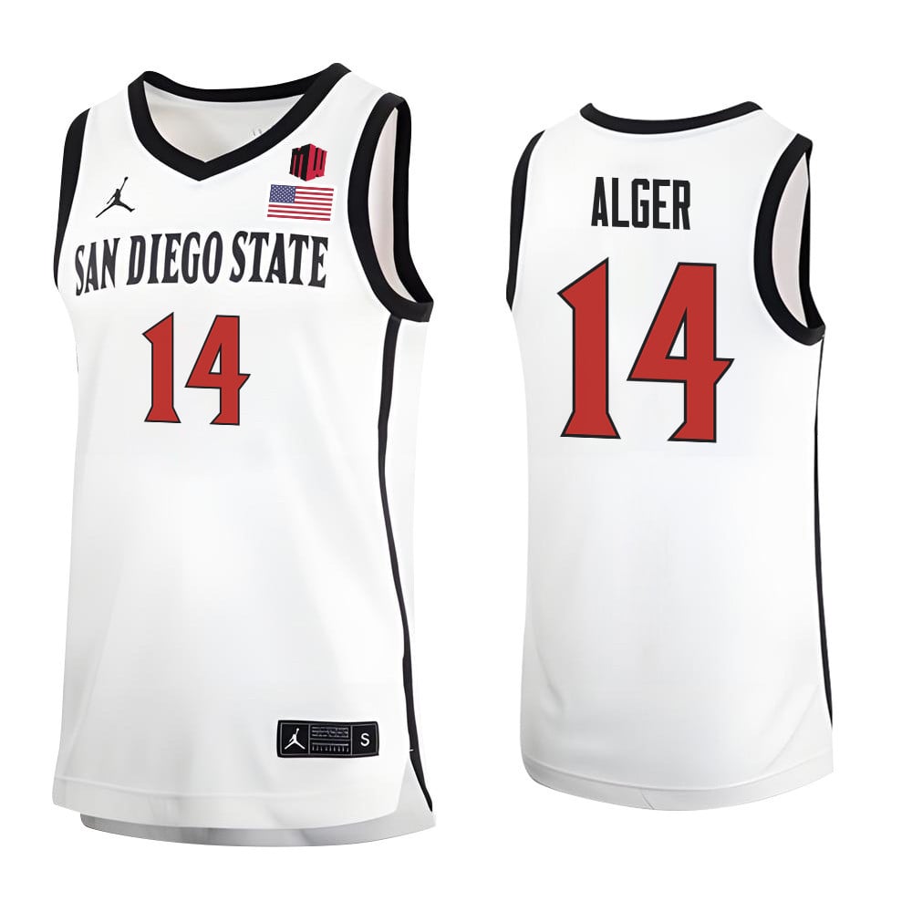 Cade Alger 14 San Diego State Aztecs 2023 Basketball Jersey Mw Logo- Men White