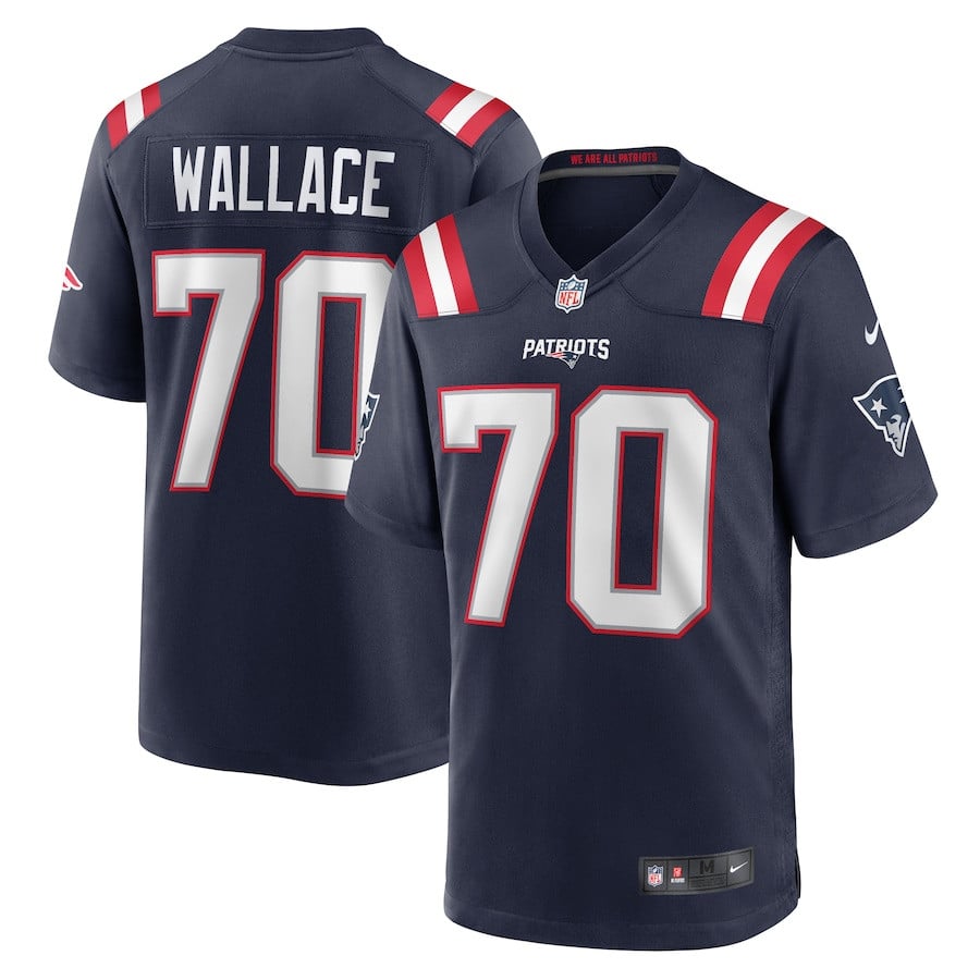 Caedan Wallace 70 New England Patriots Team Game Men Jersey - Navy Js1126